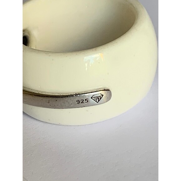 Amethyst and White Topaz Ring Size 7 Ceramic .925 Sterling Silver - Picture 5 of 6